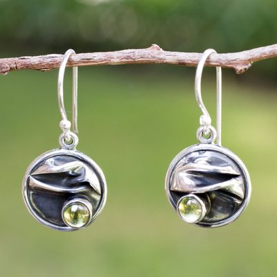 Peridot dangle earrings, 'Taxco Dawn' - Hand Crafted Women's Fine Silver Peridot Earrings