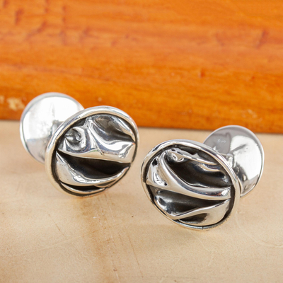 Silver cufflinks, 'The Sierra' - Unique Modern Fine Silver Cufflinks