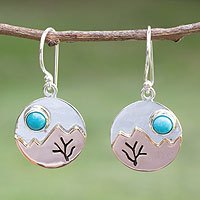 Turquoise dangle earrings, 'Taxco at Dusk' - Fair Trade Taxco Silver and Turquoise Earrings