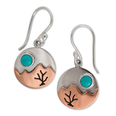 Turquoise dangle earrings, 'Taxco at Dusk' - Fair Trade Taxco Silver and Turquoise Earrings