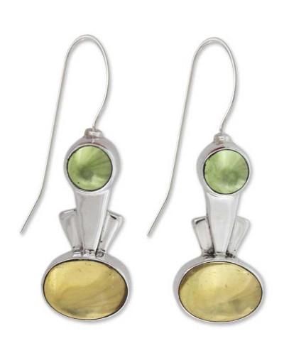 Amber and peridot drop earrings, 'Perpetual Glow' - Amber and peridot drop earrings