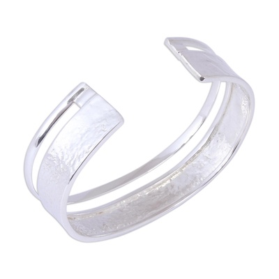 Sterling silver cuff bracelet, 'Silver River' - Unique Modern Taxco Silver Cuff Bracelet