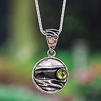 Peridot pendant necklace, 'Taxco Dawn' - Taxco Silver Pendant Necklace with Peridot