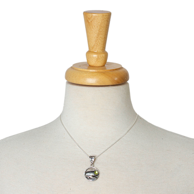 Collar colgante de peridoto, 'Taxco Dawn' - Collar colgante de plata Taxco con peridoto