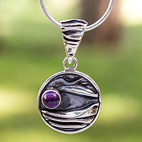 Amethyst pendant necklace, 'Taxco Dusk' - Unique Amethyst and Fine Silver Pendant from Mexico
