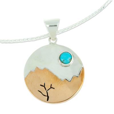 Turquoise pendant necklace, 'Taxco at Dusk' - Collectible Turquoise and Taxco Fine Silver Pendant Necklace