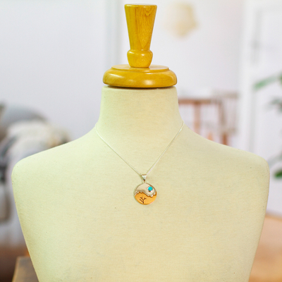 collar colgante turquesa - Collar con Dije de Plata Fina Taxco y Turquesa Coleccionable