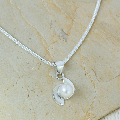 Pearl pendant necklace, 'Taxco Pinwheels' - Fine Silver Cultured Pearl Necklace Handmade in Mexico