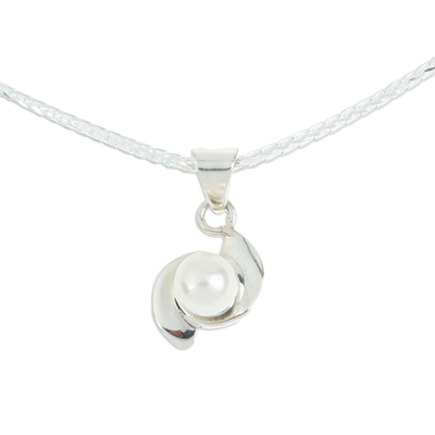 Pearl pendant necklace, 'Taxco Pinwheels' - Fine Silver Cultured Pearl Necklace Handmade in Mexico