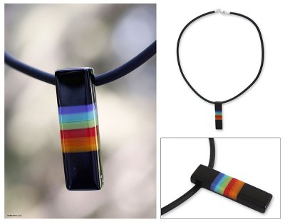 Dichroic art glass pendant necklace, 'Radiant Night' - Dichroic art glass pendant necklace