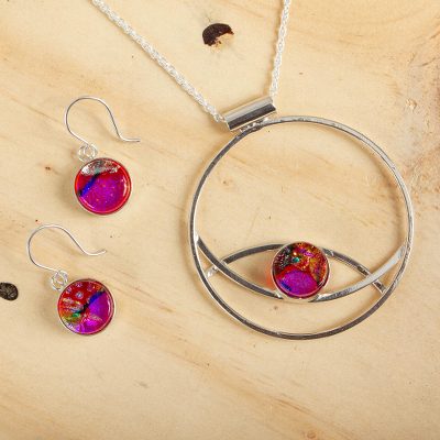 Art glass jewelry set, 'Infinite Color' - Women's Modern Art Glass Sterling Silver jewellery Set