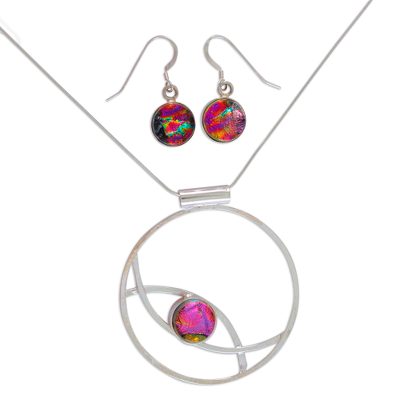 Art glass jewelry set, 'Infinite Color' - Women's Modern Art Glass Sterling Silver Jewelry Set