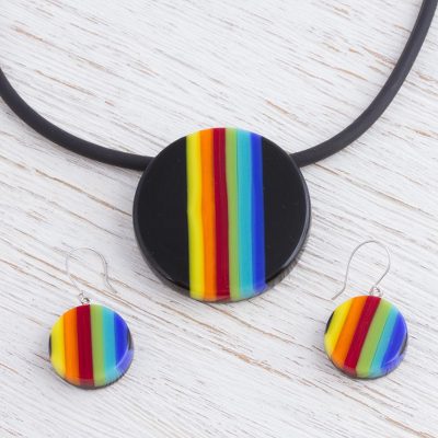 Dichroic art glass jewelry set, 'Midnight Horizon' - Fair Trade Modern Dichroic Glass Jewelry Set