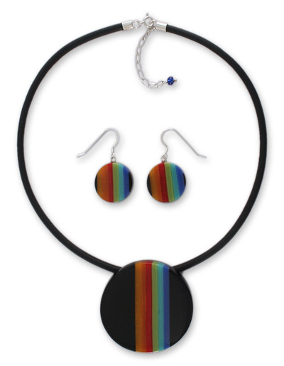 Dichroic art glass jewelry set, 'Midnight Horizon' - Fair Trade Modern Dichroic Glass Jewelry Set