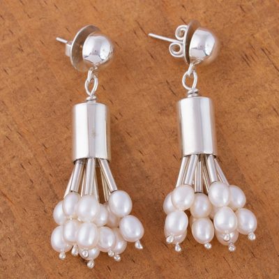 Pearl waterfall earrings, 'Silver Rainfall' - Sterling Silver Waterfall Pearl Earrings
