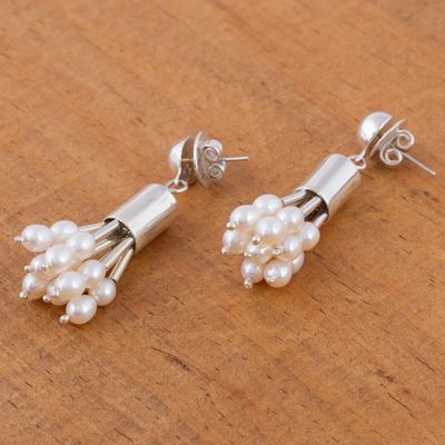 Pendientes cascada de perlas - Pendientes de perlas cascada de plata de primera ley