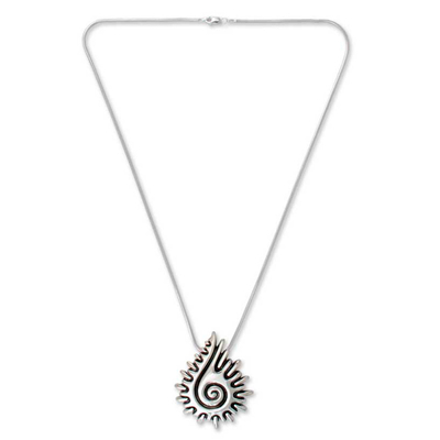 Sterling silver pendant necklace, 'Aztec Seashell' - Handcrafted Sterling Silver Pendant Necklace
