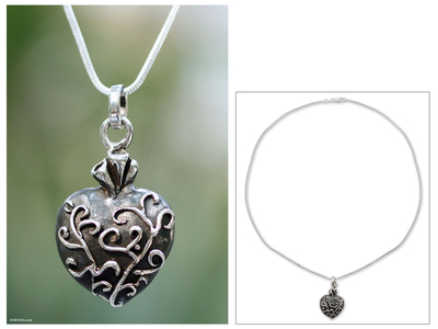 Sterling silver pendant necklace, 'Living Heart' - Unique Romantic Sterling Silver Pendant Necklace