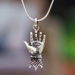 Sterling silver pendant necklace, 'Hand of Hamsa' - Taxco Silver Sterling Silver Pendant Necklace