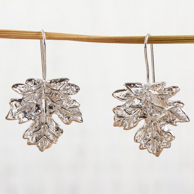 Sterling silver drop earrings, 'Maple Leaf' - Handcrafted Taxco Silver Drop Earrings