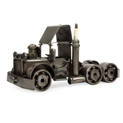 Auto part statuette, 'Rustic Semi Truck Cab' - Original Trucker Statuette of Recyled Car Parts from Mexico