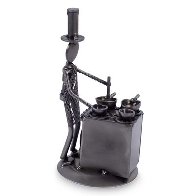 Iron statuette, 'Rustic Chef' - Recycled Metal Sculpture Rustic Mexico Eco Art