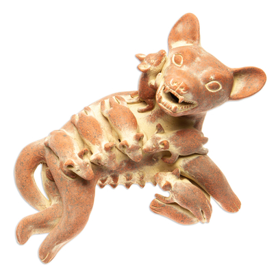 Ceramic figurine, 'Colima Dog with Puppies' - Prehispanic Style Handmade Sculpture Mexico