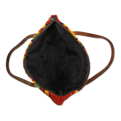 Wool and leather handbag - Zapotec Splendor | NOVICA