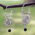 Onyx hoop earrings, 'Xico Flower' - Hand Made Mexican Silver and Onyx Floral Earrings (image 2) thumbail