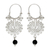 Onyx hoop earrings, 'Xico Flower' - Hand Made Mexican Silver and Onyx Floral Earrings thumbail