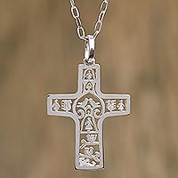 Sterling silver cross necklace, 'Cross of Life' - Sterling silver cross necklace