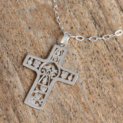 Sterling silver cross necklace, 'Cross of Life' - Sterling silver cross necklace