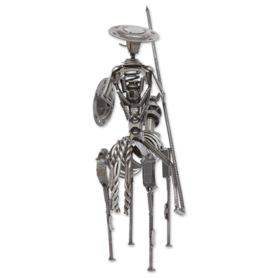 Auto parts sculpture, 'Rustic Heroic Quixote' - Rustic Don Quixote Mexico Recycled Metal Auto Parts Art