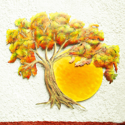 Arte de pared de acero, (mediano) - Arte de pared de acero de árbol pintado a mano coleccionable (mediano)