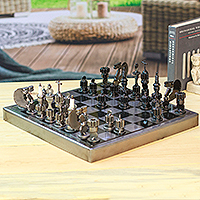 Auto part chess set, 'Rustic Pyramid' - Mexican Artisan Crafted Recycled Metal Chess Set Game