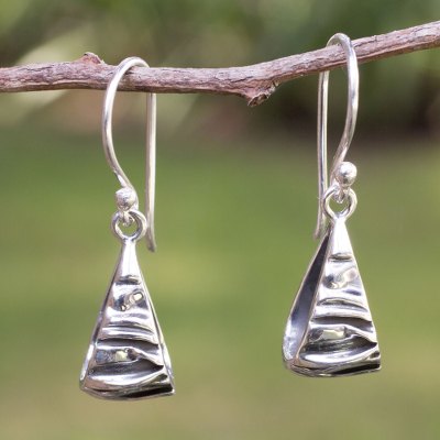 Silver dangle earrings, 'Textures' - Modern Fine Silver Dangle Earrings