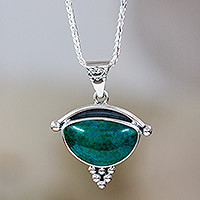 Chrysocolla pendant necklace, 'Taxco Mystique' - Handmade Mexico Chrysocolla and Silver Pendant Necklace