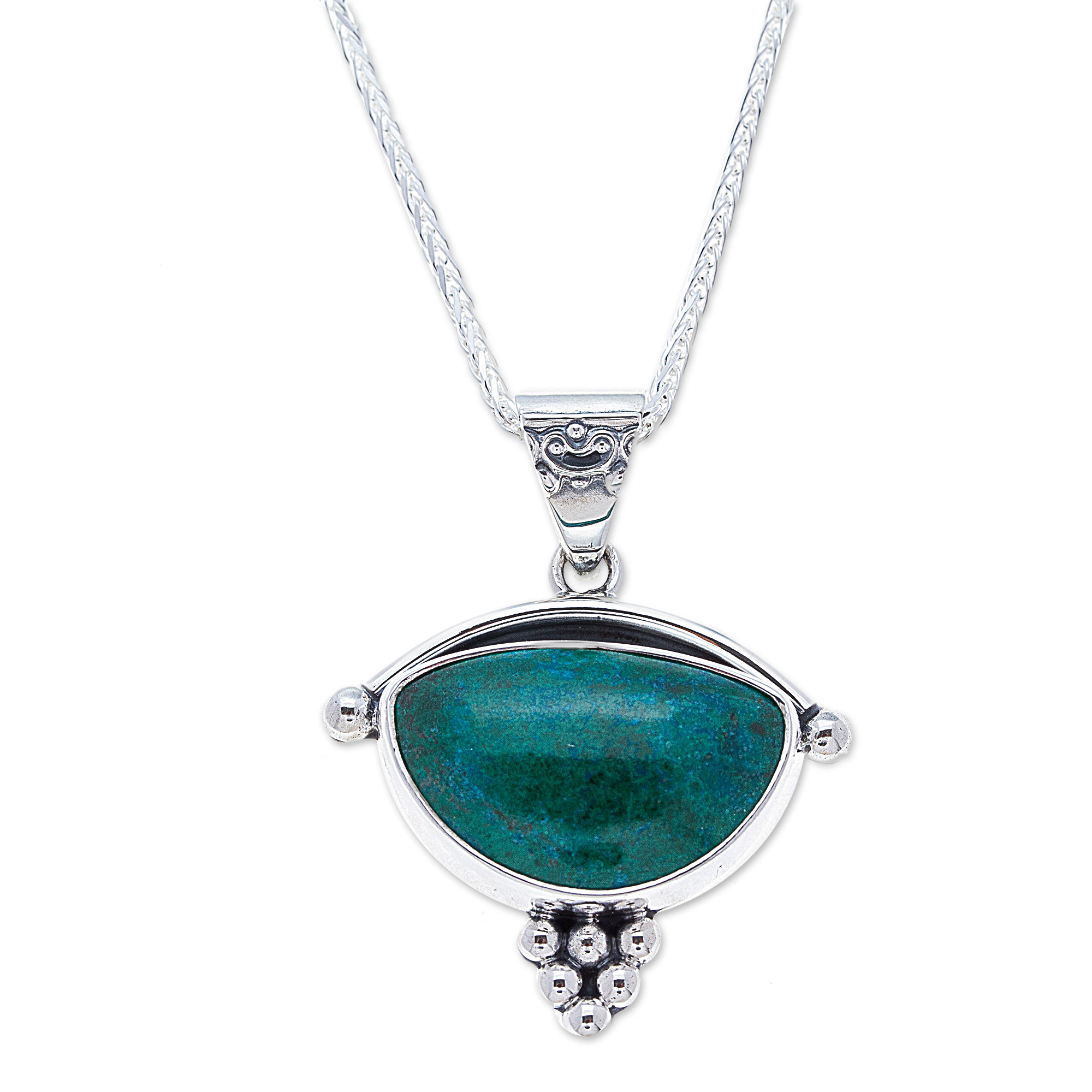 Handmade Mexico Chrysocolla and Silver Pendant Necklace - Taxco ...