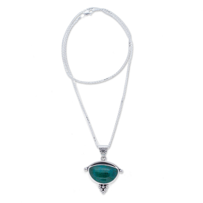Chrysocolla pendant necklace, 'Taxco Mystique' - Handmade Mexico Chrysocolla and Silver Pendant Necklace