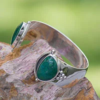 Chrysocolla cuff bracelet, 'Taxco Mystique' - Unique Taxco Fine Silver Chrysocolla Cuff Bracelet