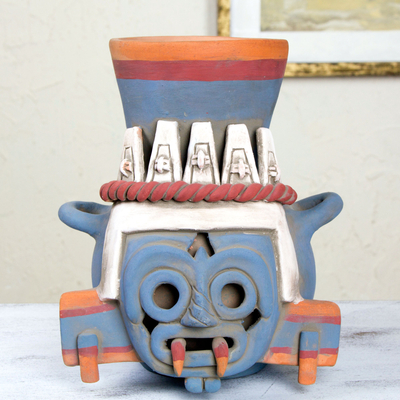 Vasija de cerámica - Escultura azteca de cerámica arqueológica hecha a mano