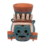 Ceramic vessel, 'God of Rain and Lightning' - Handcrafted Archaeological Ceramic Aztec Sculpture