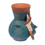 Ceramic vessel, 'God of Rain and Lightning' - Handcrafted Archaeological Ceramic Aztec Sculpture