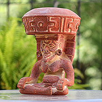 Ceramic sculpture, 'Totonaca God of Fire' - Museum Replica Mexican Archaeological Ceramic Sculpture