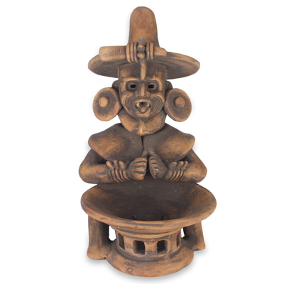 Ceramic figurine, 'Olmec Fire God' - Handcrafted Archaeological Ceramic Sculpture