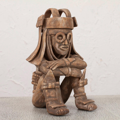Keramische Figur, 'Regengott Tlaloc' - Handgefertigte archäologische Keramik-Skulptur der mexikanischen Azteken