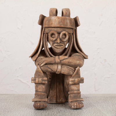 Ceramic figurine, 'Rain God Tlaloc' - Hand Crafted Mexican Aztec Archaeological Ceramic Sculpture