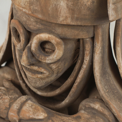 Keramische Figur, 'Regengott Tlaloc' - Handgefertigte archäologische Keramik-Skulptur der mexikanischen Azteken