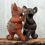Mexico Pre Hispanic Museum Replica Figurine Crafted by Hand, 'Dancing Colima Dogs'