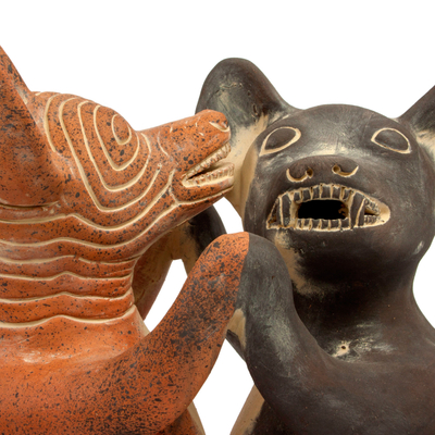Ceramic figurine, 'Dancing Colima Dogs' - Mexico Pre Hispanic Museum Replica Figurine Crafted by Hand